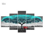Tableau artistique arbre aux nuances turquoises