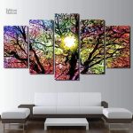 Tableau Arbre-vitrail coloré, art mural décoratif