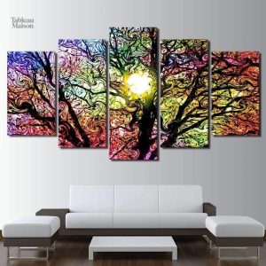 Tableau Arbre-vitrail coloré, art mural décoratif