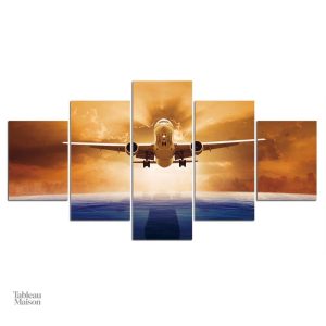 Décollage d'un avion, tableau captivant pour passionnés d'aviation
