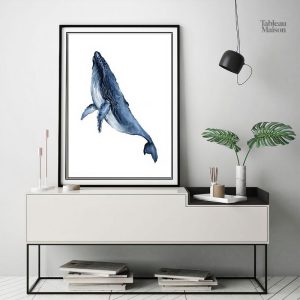 Tableau aquarelle d'une baleine bleue dans un style artistique