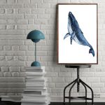 Illustration marine de baleine bleue, aquarelle colorée