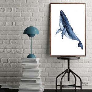 Illustration marine de baleine bleue, aquarelle colorée