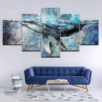 Tableau représentant une majestueuse baleine bleue en mer