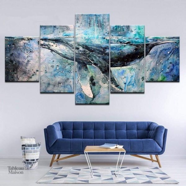 Tableau représentant une majestueuse baleine bleue en mer