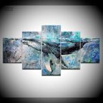 Oeuvre murale sur le thème des baleines pour décoration intérieure