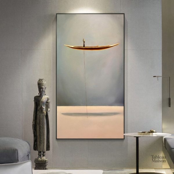 Tableau décoratif avec une barque dorée suspendue
