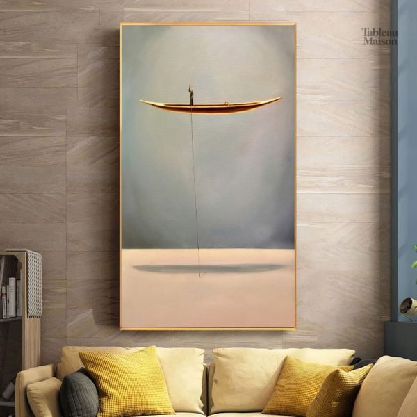 Tableau moderne représentant une barque dorée