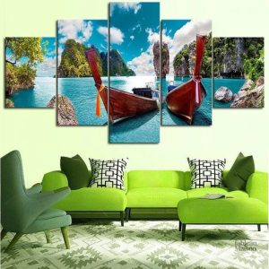Tableau Bateau Traditionnel Thaïlandais en couleurs vives