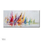 Œuvre d'art colorée représentant des bateaux variés
