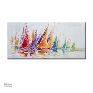 Œuvre d'art colorée représentant des bateaux variés