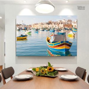 Tableau bateaux île de Malte, œuvre artistique décorative