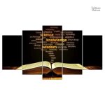 Tableau illustrant une Bible ouverte sur fond artistique