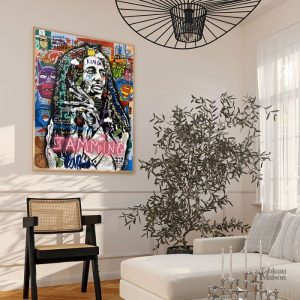 Tableau coloré représentant Bob Marley, style moderne