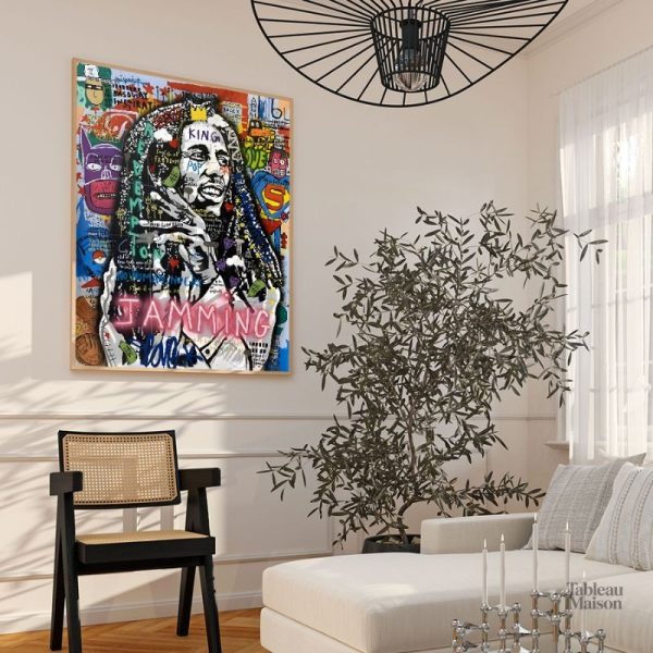 Tableau coloré représentant Bob Marley, style moderne