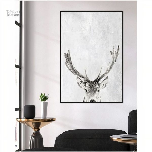 Tableau décoratif en bois représentant un cerf