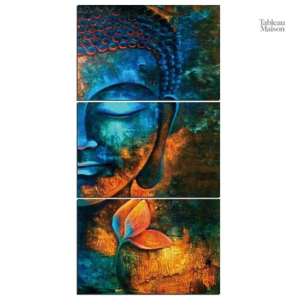 Art mural Bouddha, design bleu vibrant pour décoration intérieure