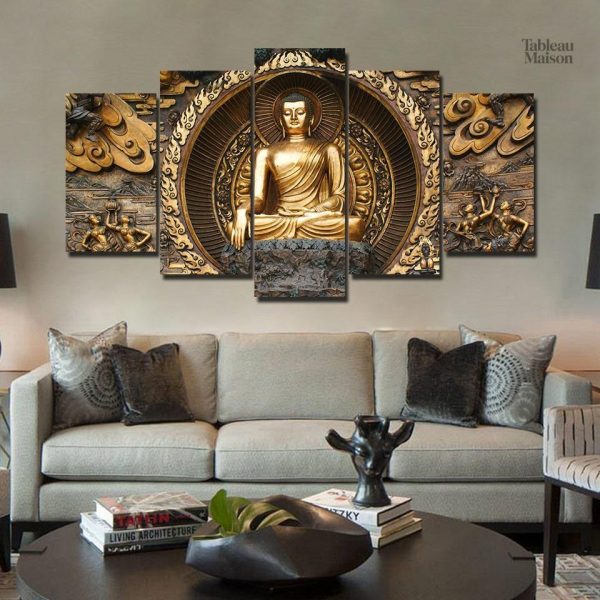 Tableau Bouddha Doré élégant et apaisant pour la décoration intérieure