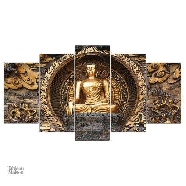 Art mural Bouddha en or, symbole de sérénité et de méditation