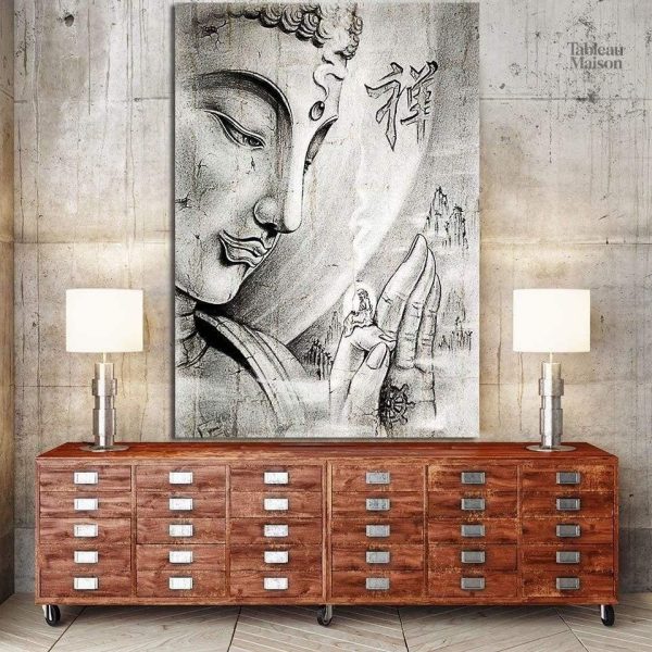 Tableau Bouddha face à l'Homme en décoration murale
