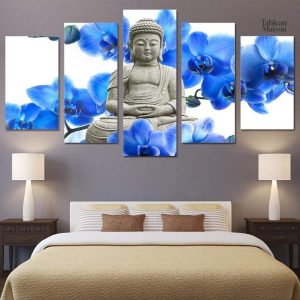 Tableau Bouddha avec fleurs bleues apaisantes
