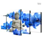 Décoration murale Bouddha et fleurs bleues harmonieuses
