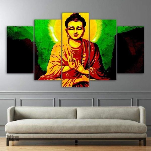 Tableau Bouddha aux teintes orange et vert