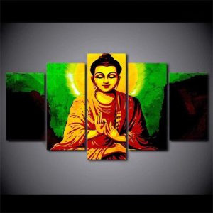 Art mural Bouddha, couleurs vibrantes orange et vert