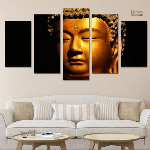 Tableau Bouddha, tête dorée en décoration murale