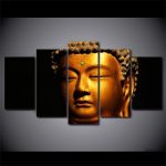 Art mural Bouddha, visage doré, style zen