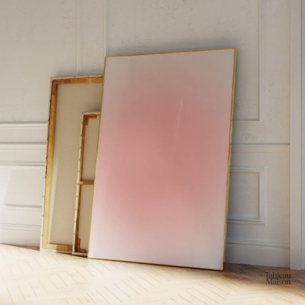Tableau abstrait aux nuances de rose et de brume