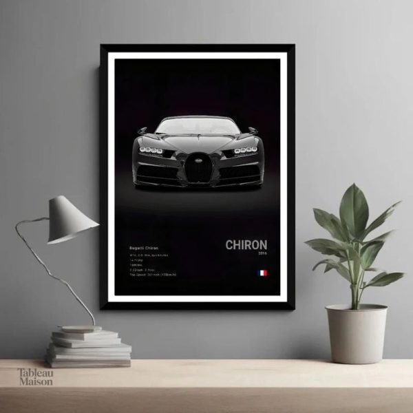 Art mural représentant la Bugatti Chiron, design dynamique