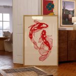 Tableau décoratif avec motifs de carpes Koï rouges