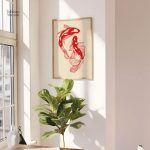 Art mural inspiré des carpes Koï en teintes rouges