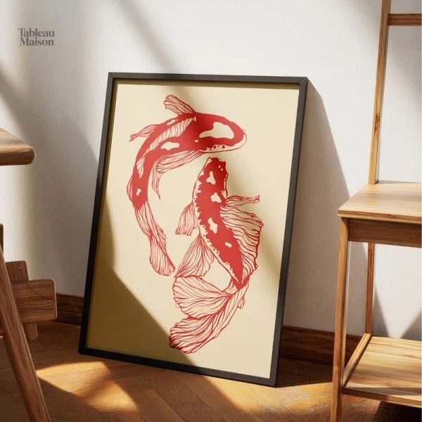Oeuvre d'art sur le thème des carpes Koï rouges