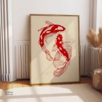 Tableau contemporain de carpes Koï dans des nuances vives