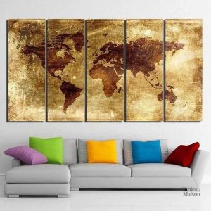 Tableau carte du monde ancienne, décor mural vintage