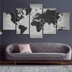 Tableau carte du monde anthracite moderne