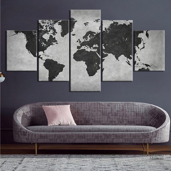 tableau-carte-du-monde-anthracite-1 Tableau carte du monde anthracite moderne