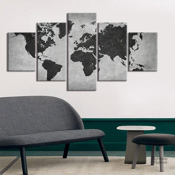 Décoration murale carte du monde en couleur anthracite
