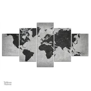 Tableau décoration carte du monde stylisée en anthracite
