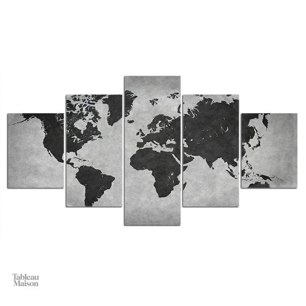 Tableau décoration carte du monde stylisée en anthracite