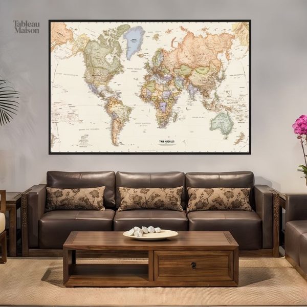 Tableau carte du monde avec pays détaillés