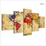 Décoration murale : tableau carte du monde colorée