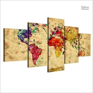 Décoration murale : tableau carte du monde colorée