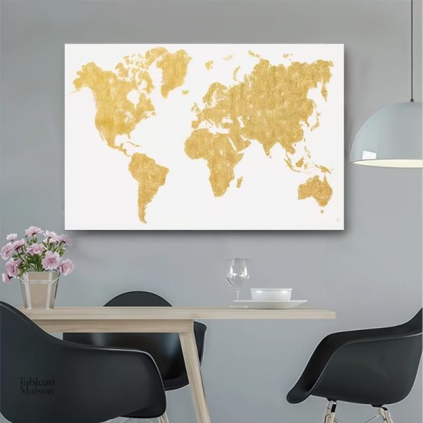 Tableau doré carte du monde décoratif