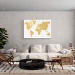 Carte du monde élégante en finition dorée