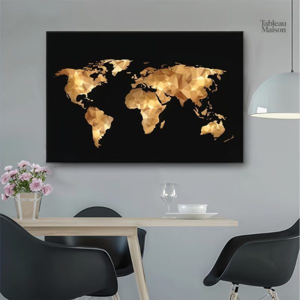 Tableau carte du monde noir et or élégant