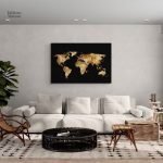 Carte du monde décorative en noir et or