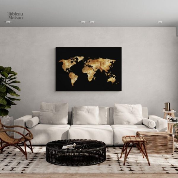 Carte du monde décorative en noir et or